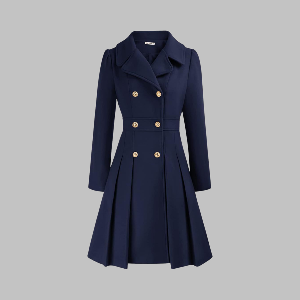 Dami Double-Button Long-Sleeve Coat in Dark Blue