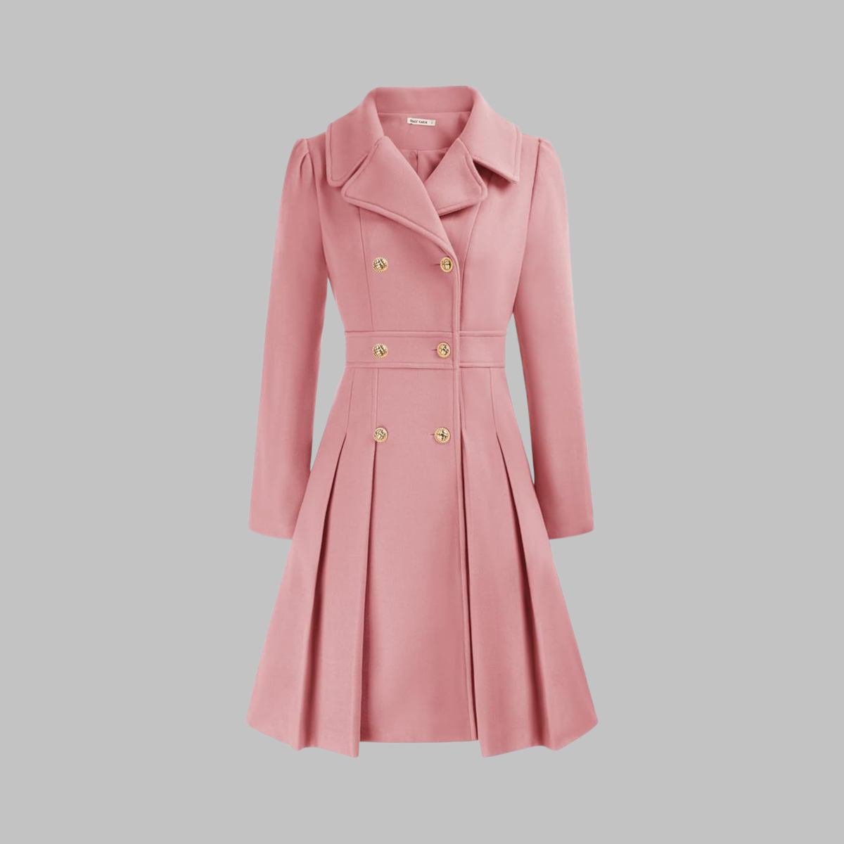 Dami Double-Button Long-Sleeve Coat in Pink