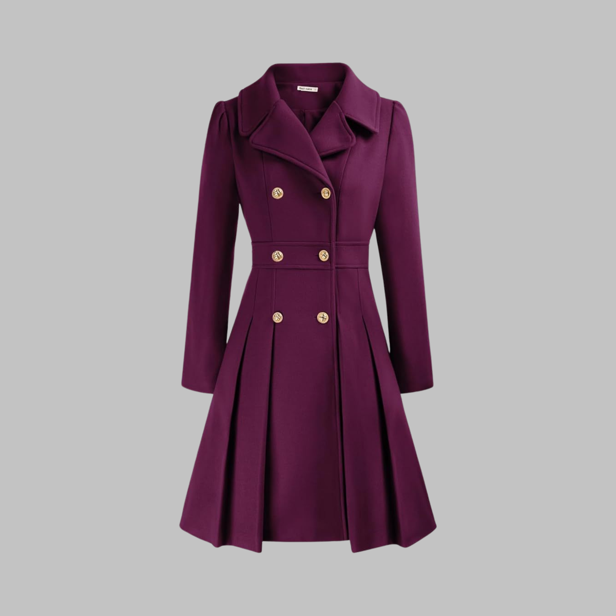 Dami Double-Button Long-Sleeve Coat in Purple
