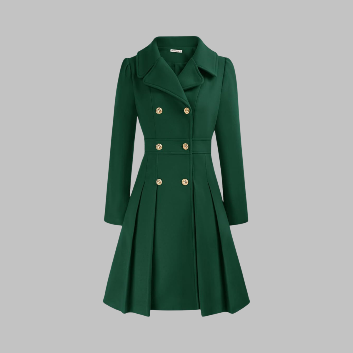 Dami Double-Button Long-Sleeve Coat in Teal
