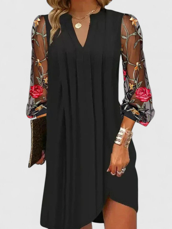 Donna V-Neck Sheer-Sleeve Mini Dress