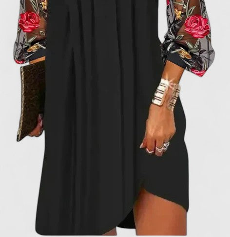 Donna V-Neck Sheer-Sleeve Mini Dress