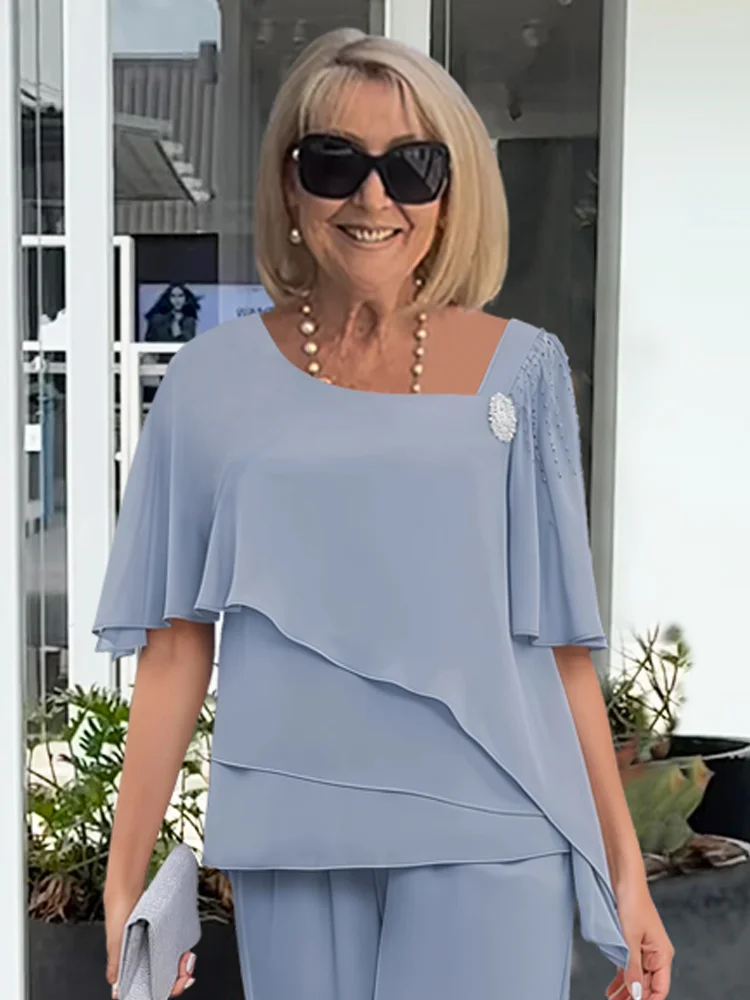 Elizabeth Draped-Top Two-Piece Pants Set