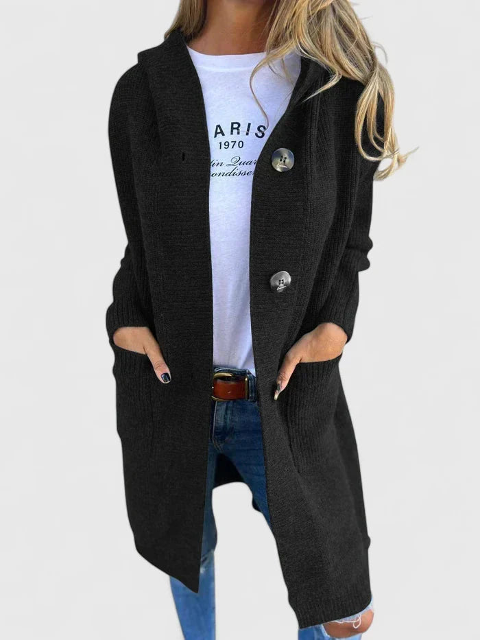 Giulyanrah Longline Button Cardigan in Black