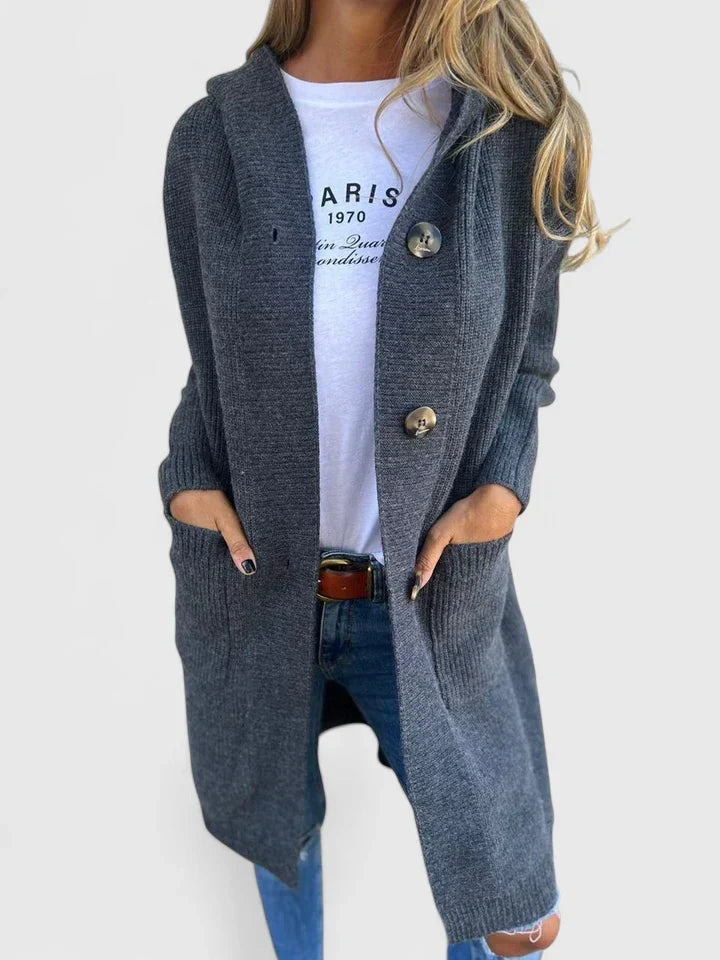 Giulyanrah Longline Button Cardigan in Gray