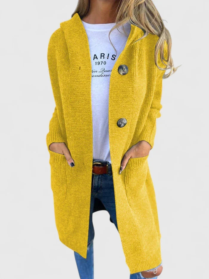 Giulyanrah Longline Button Cardigan in Yellow