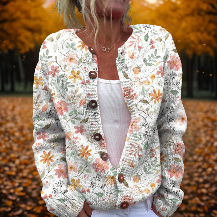 Grace Open-Front Floral Print Cardigan in Multicolour