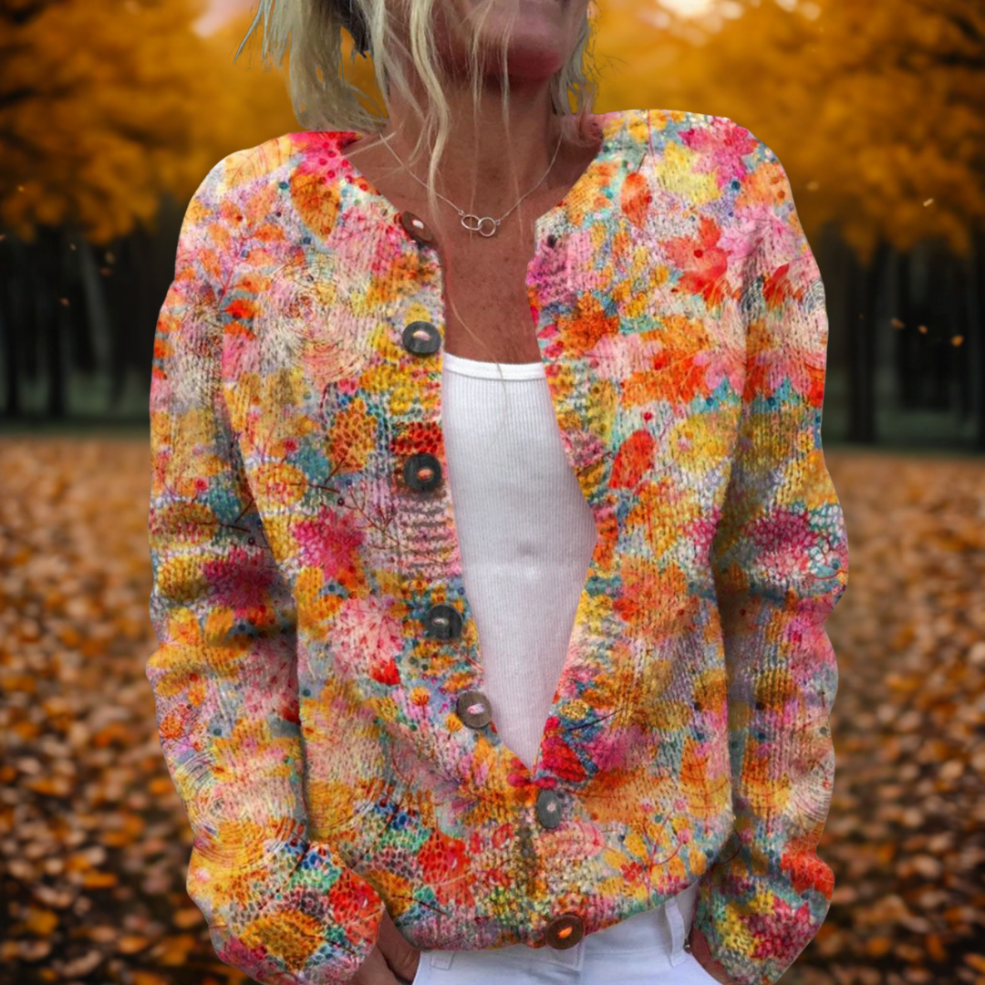 Gwen Floral Print Open-Front Cardigan in Multicolour