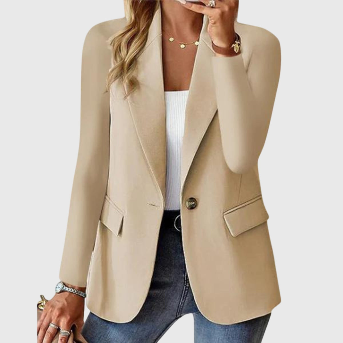 Harper Structured Formal Blazer in Beige