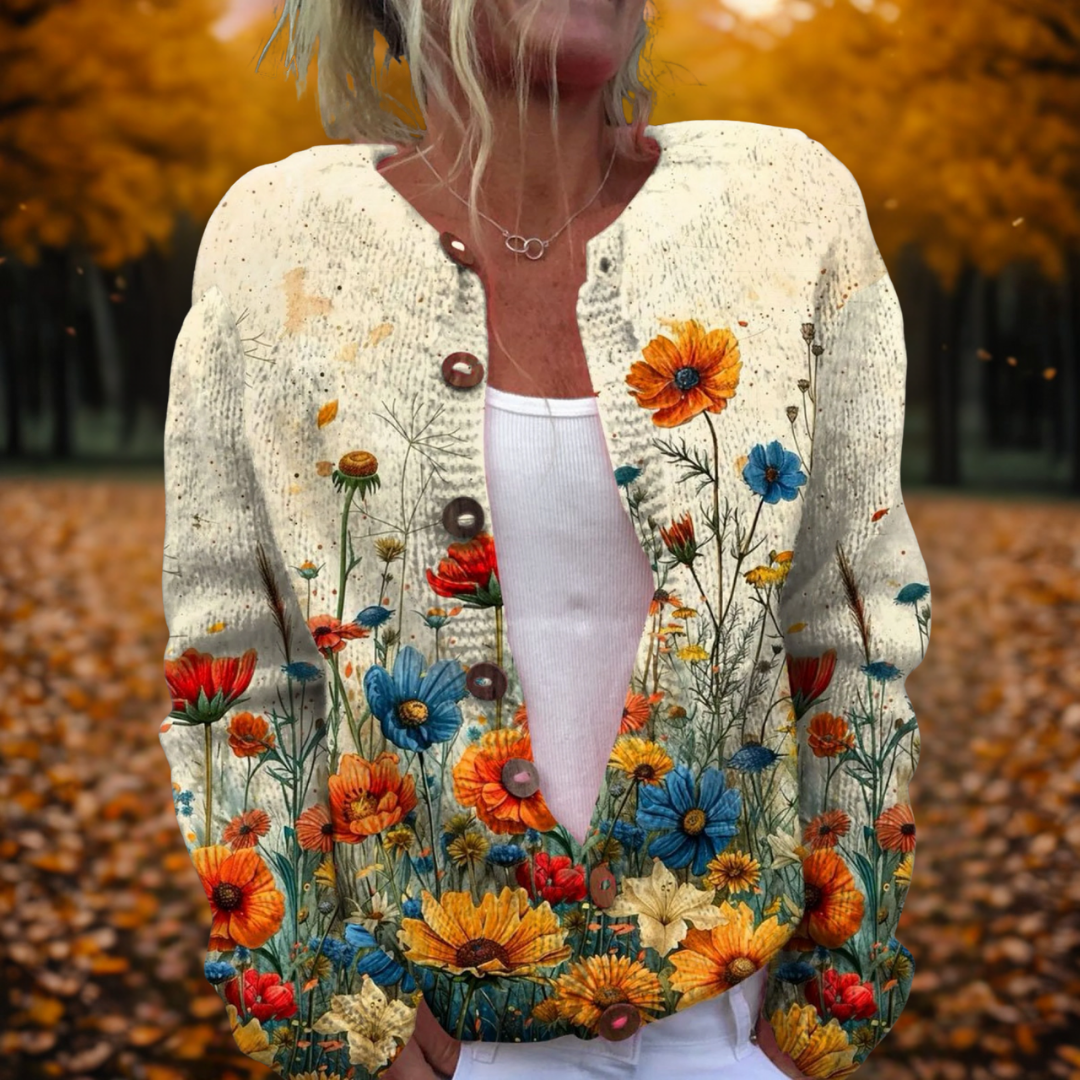 Helena Vintage Floral Open-Front Cardigan in Multicolour