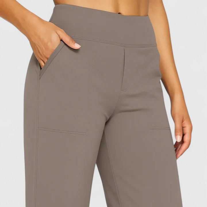 Hilary Pull-On Wide-Waistband Pants