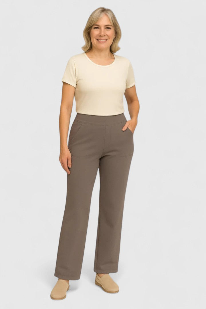 Hilary Pull-On Wide-Waistband Pants