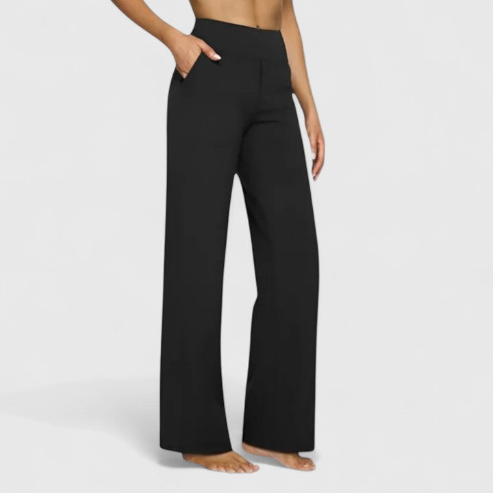 Hilary Pull-On Wide-Waistband Pants in Black