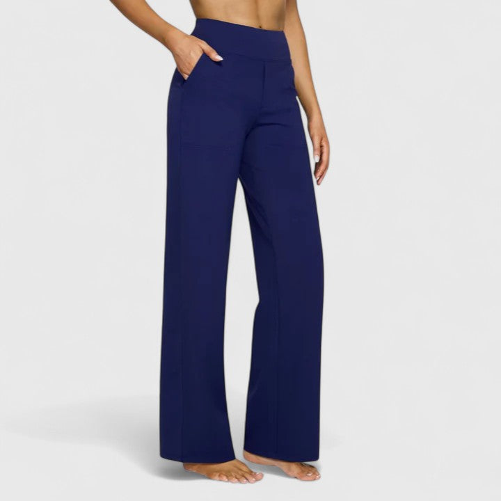 Hilary Pull-On Wide-Waistband Pants in Blue