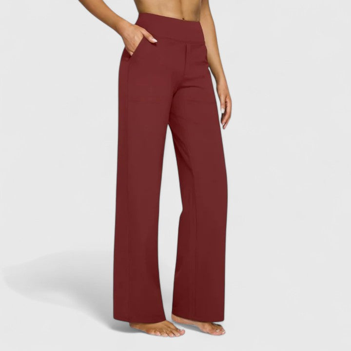 Hilary Pull-On Wide-Waistband Pants in Red
