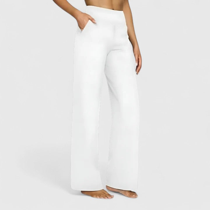 Hilary Pull-On Wide-Waistband Pants in White