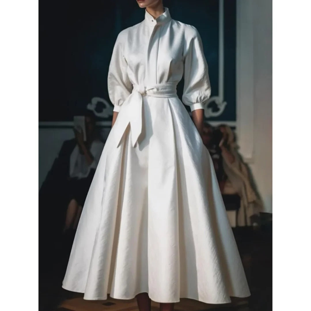 Isabella Long Sleeve V-Neck A-Line Midi Dress