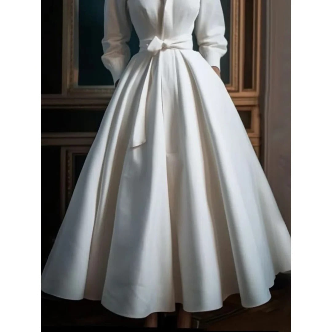 Isabella Long Sleeve V-Neck A-Line Midi Dress