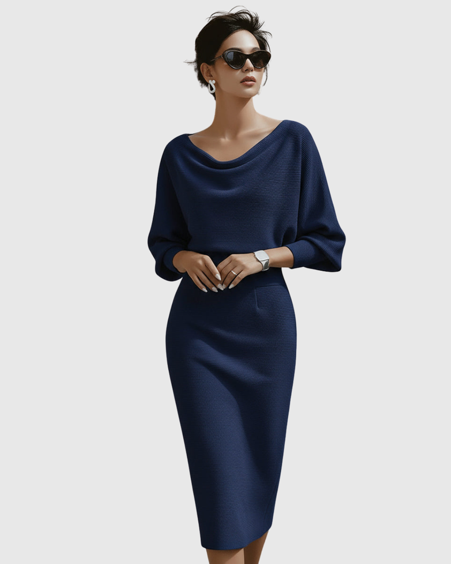 Ismeria Cowl-Neck Batwing Midi Dress