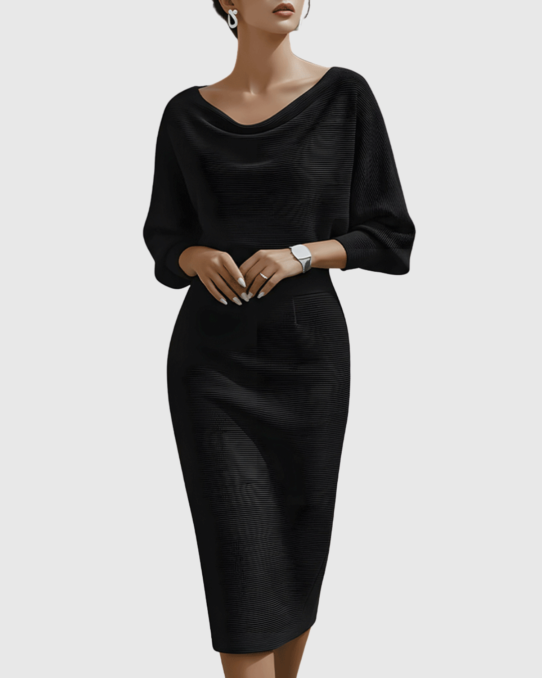 Ismeria Cowl-Neck Batwing Midi Dress