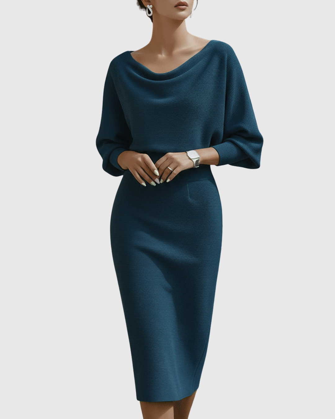 Ismeria Cowl-Neck Batwing Midi Dress
