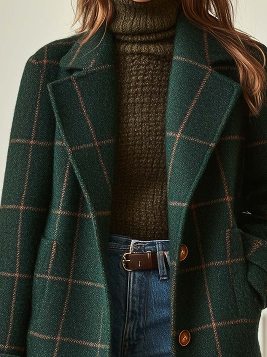 Jennifer Lapel-Collar Check Coat