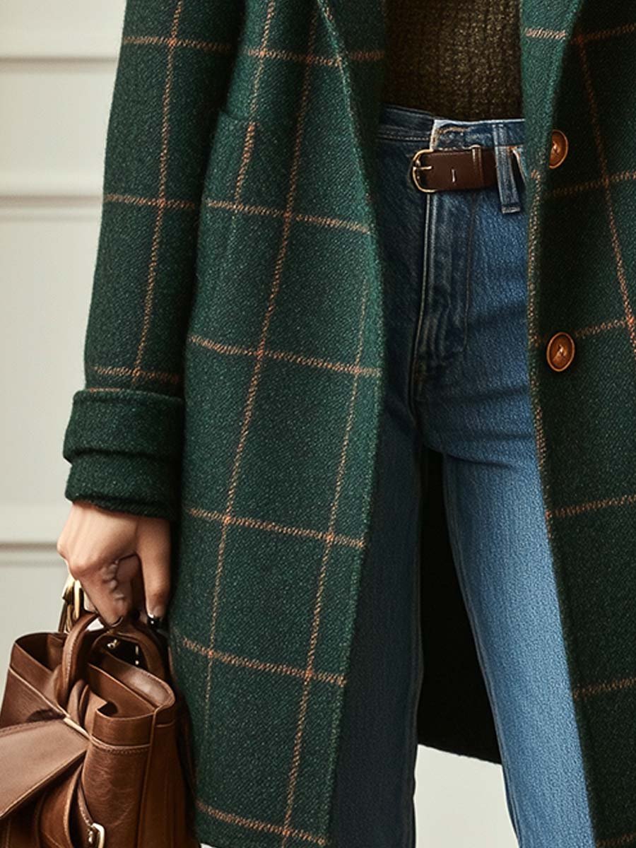 Jennifer Lapel-Collar Check Coat