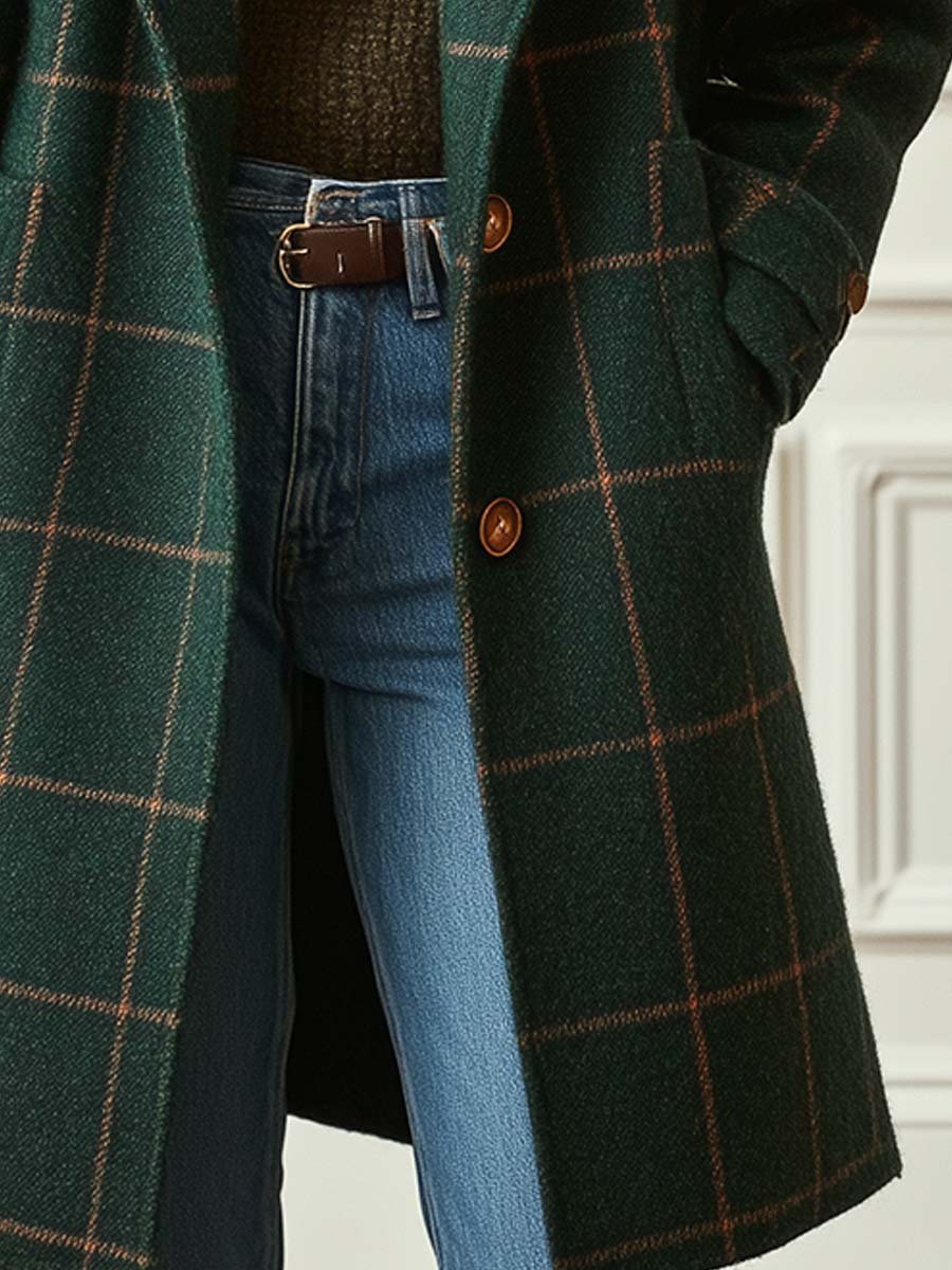 Jennifer Lapel-Collar Check Coat
