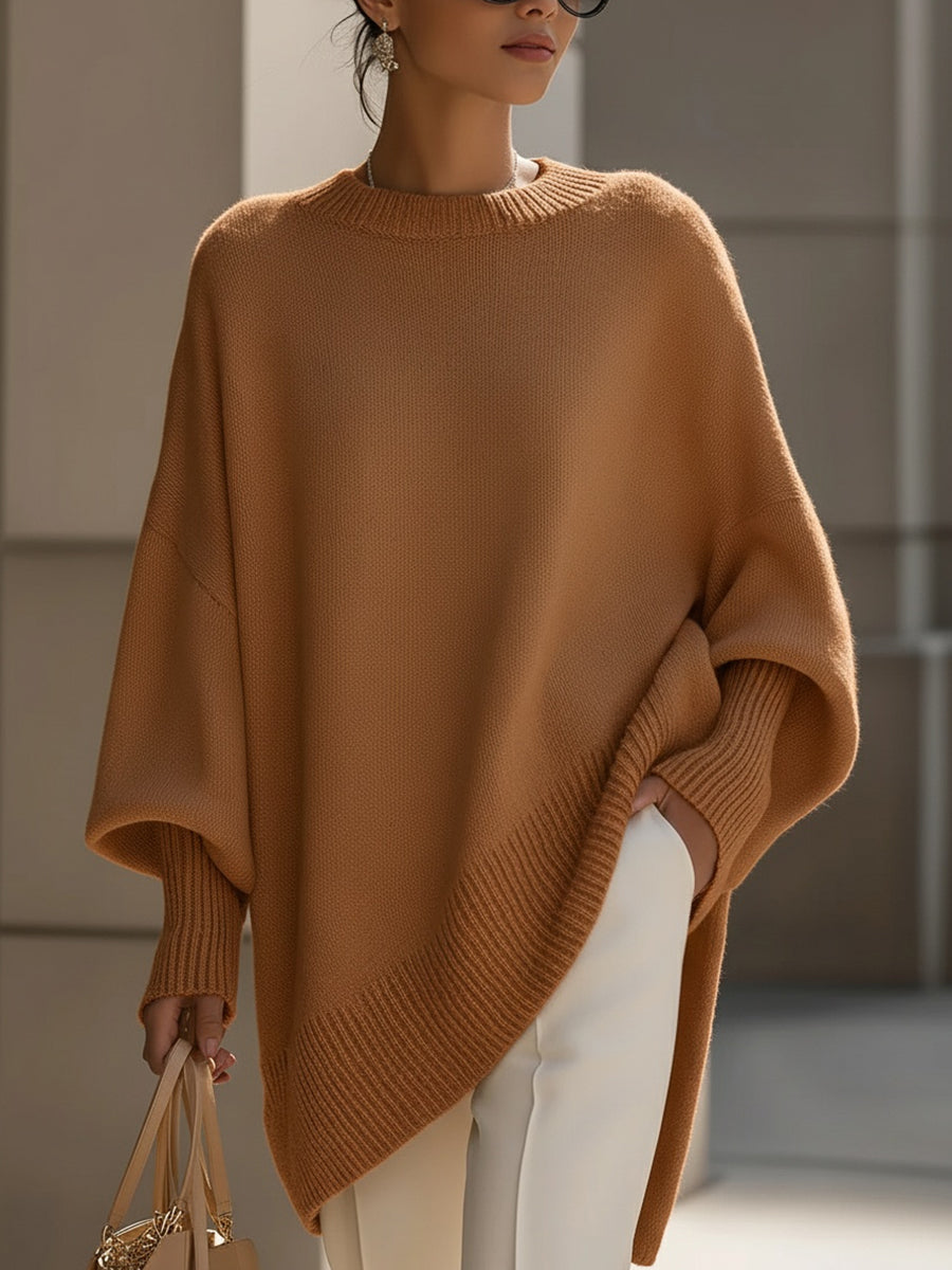 Jennifer Oversized Asymmetrical-Hem Sweater in Brown