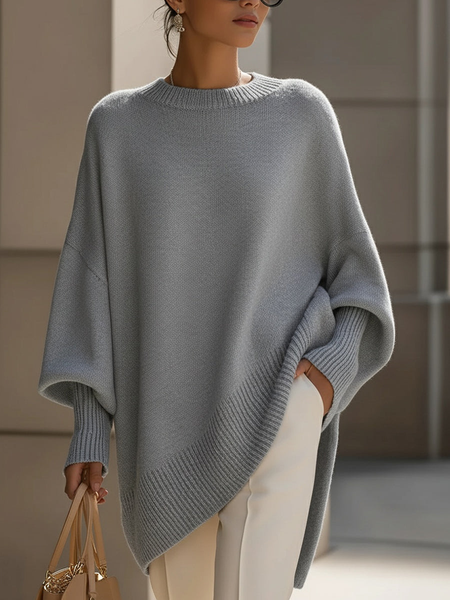 Jennifer Oversized Asymmetrical-Hem Sweater in Gray
