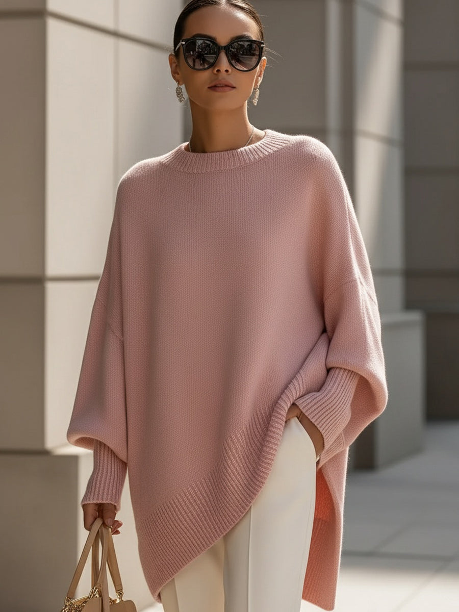 Jennifer Oversized Asymmetrical-Hem Sweater in Pink