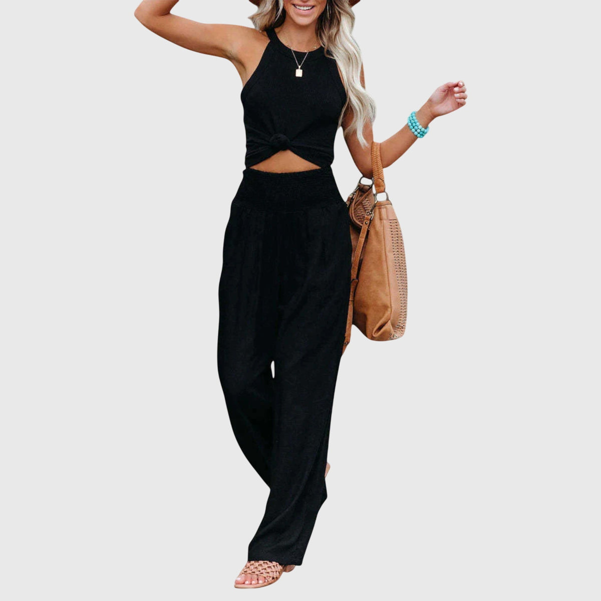 Julie Wide-Leg Flowing Pants in Black