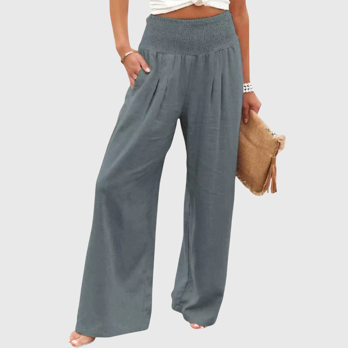 Julie Wide-Leg Flowing Pants in Gray