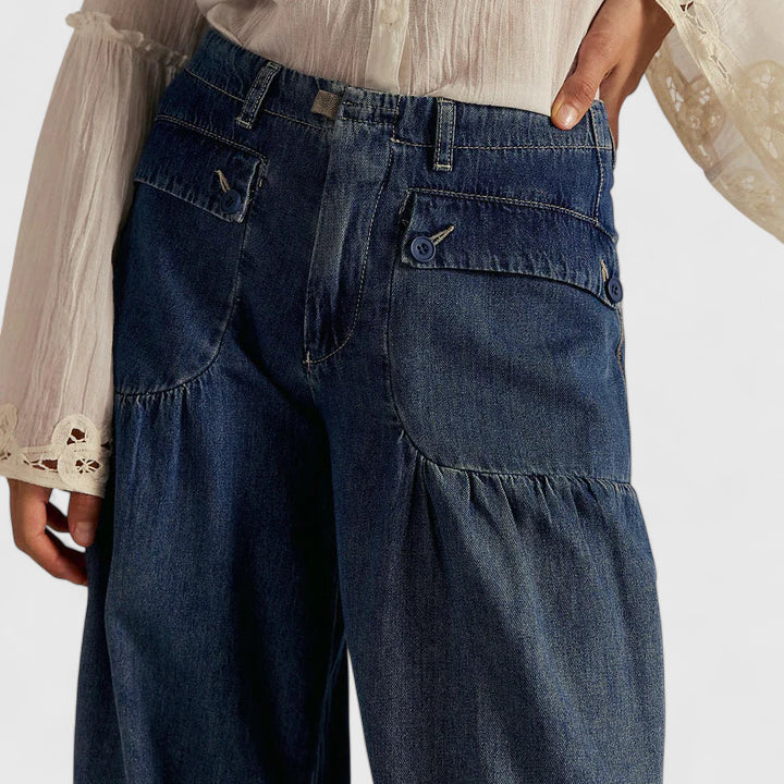 Lani Wide-Leg Pleated-Pocket Pants