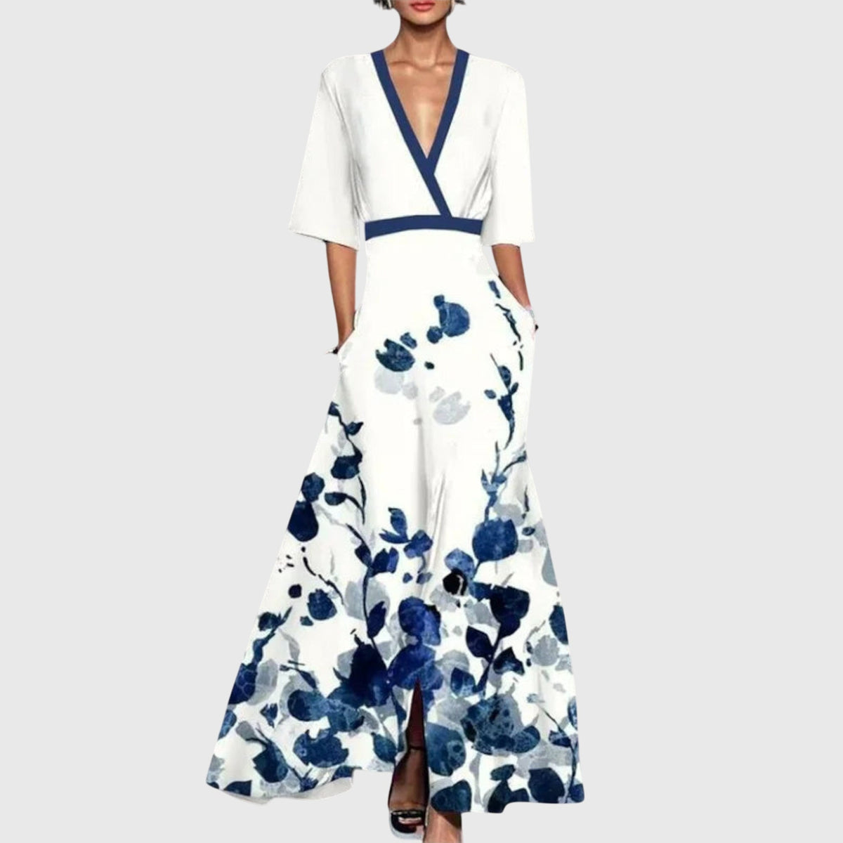 Leila Tailored Long-Sleeve Dress in Blue