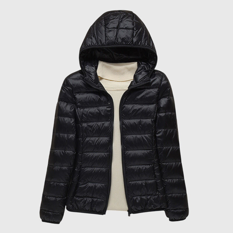 Lily Lightweight Quilted Jacket in Black Hood