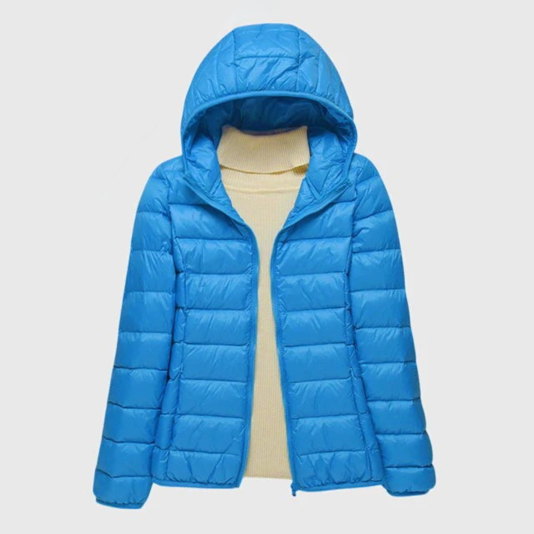 Lily Lightweight Quilted Jacket in Blue Hood