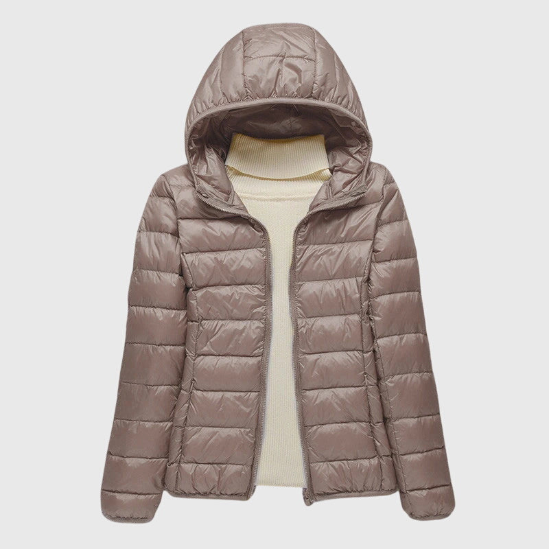 Lily Lightweight Quilted Jacket in Khaki Hood