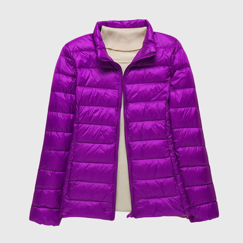Lily Lightweight Quilted Jacket in Purple Stand-up Collar