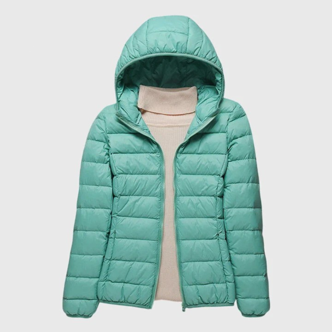 Lily Lightweight Quilted Jacket in Turquoise Hood
