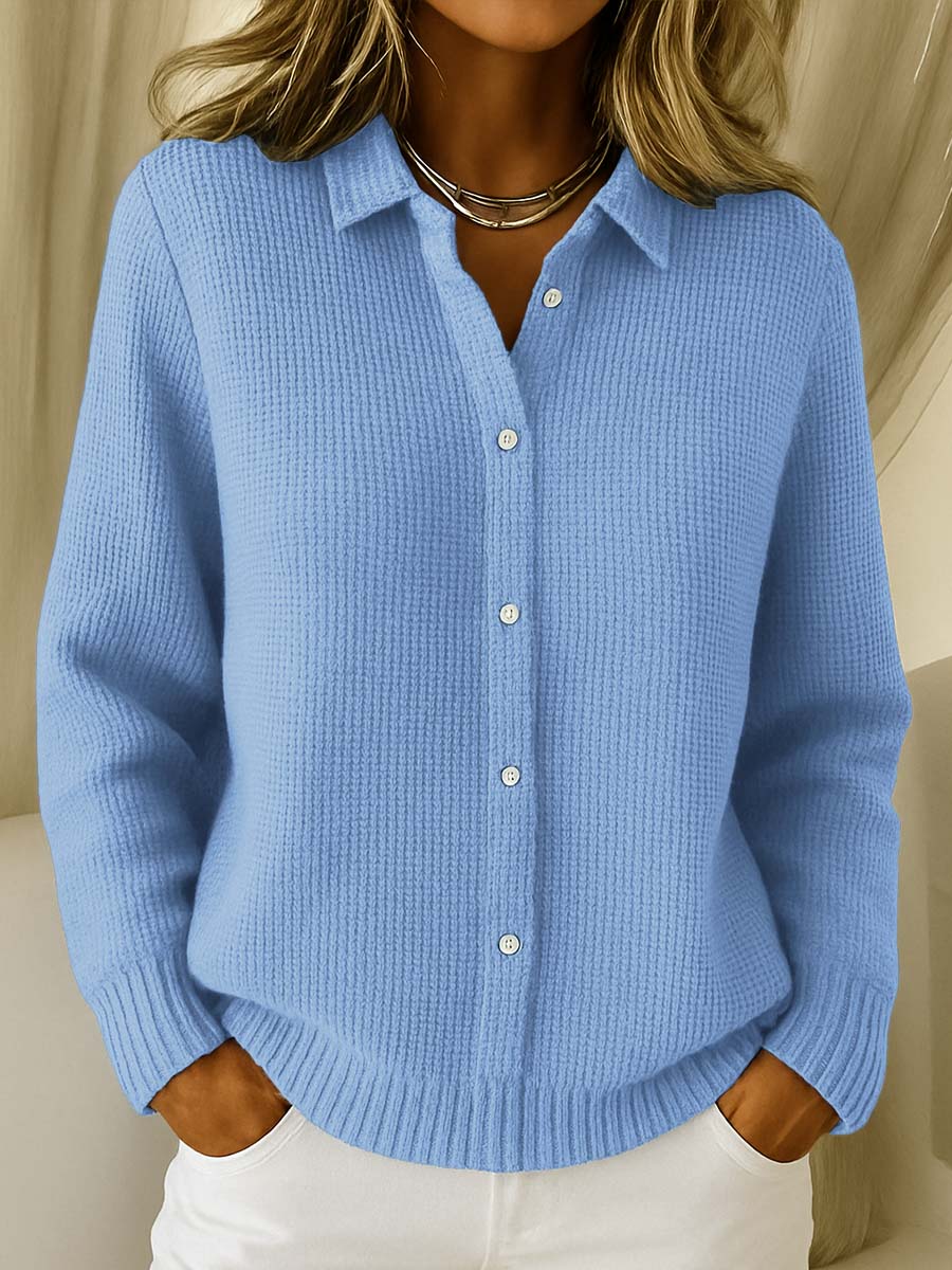 Lisa Collared Button-Front Cardigan in Blue