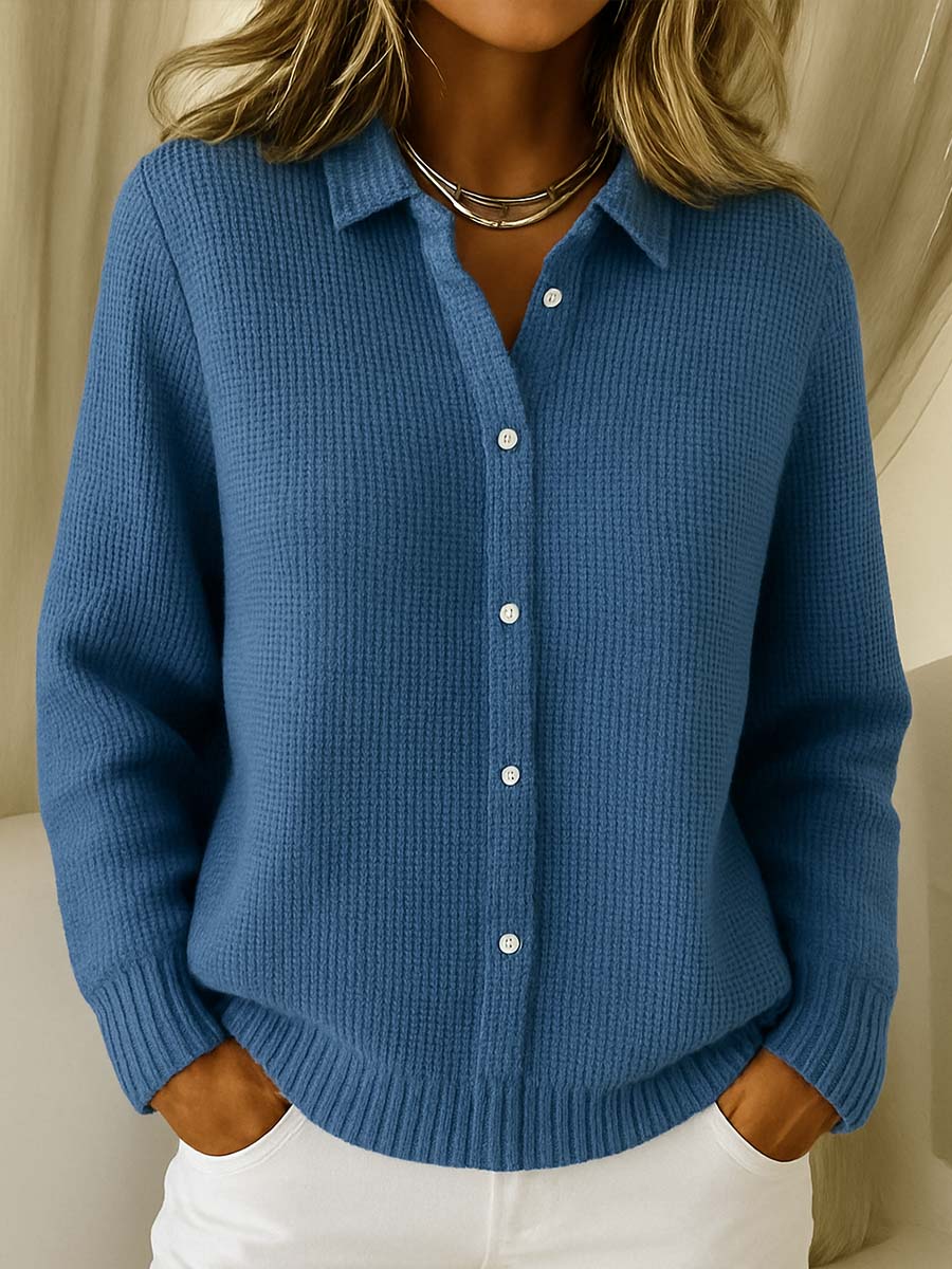 Lisa Collared Button-Front Cardigan in Navy Blue