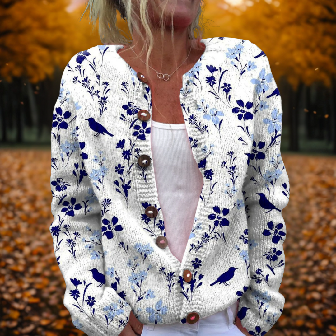 Maylee Open-Front Floral Knit Cardigan in Multicolour