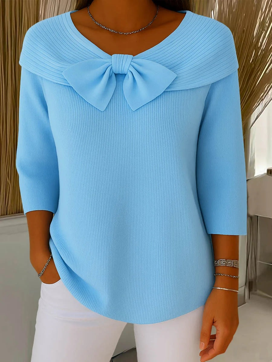 Neeko Bow-Detail Fitted Sweater in Blue
