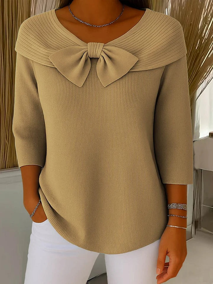Neeko Bow-Detail Fitted Sweater in Khaki