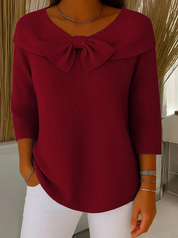 Neeko Bow-Detail Fitted Sweater in Red
