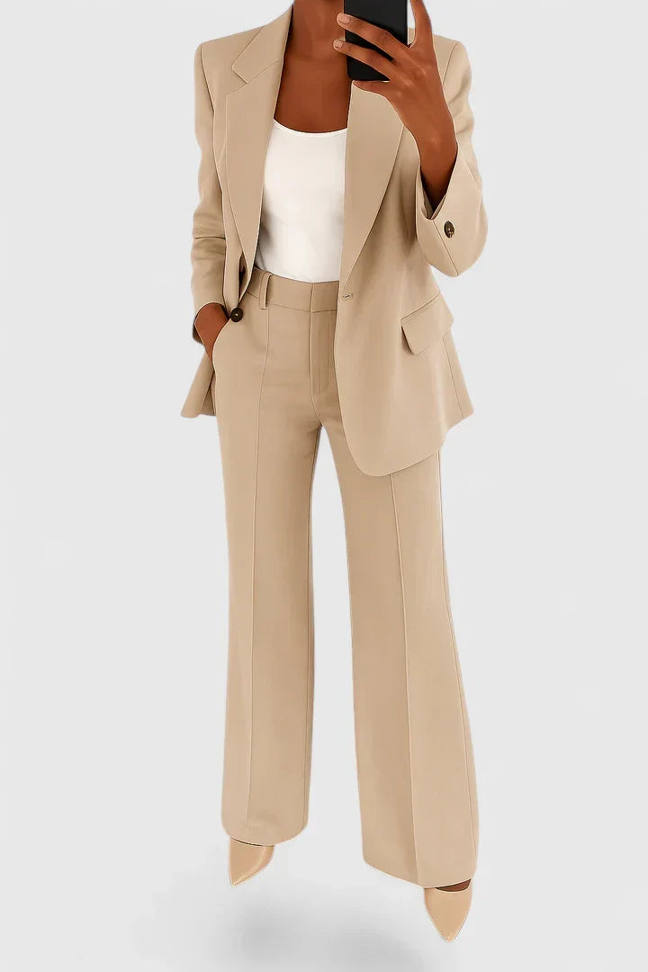 Palynette Tailored Two-Piece Suit Set in Beige
