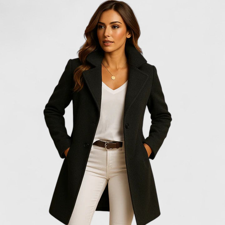 Rheya Classic Lapel Button Coat in Black