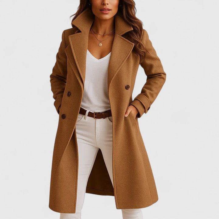 Rheya Classic Lapel Button Coat in Camel