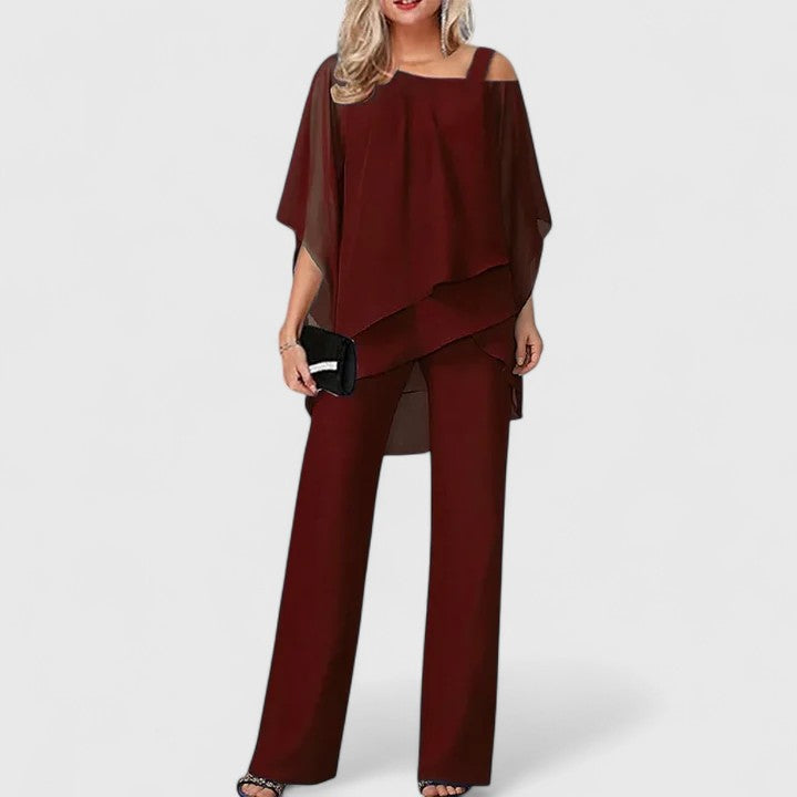 Serenity Two-Piece Tailored Pant Set in Wine Red